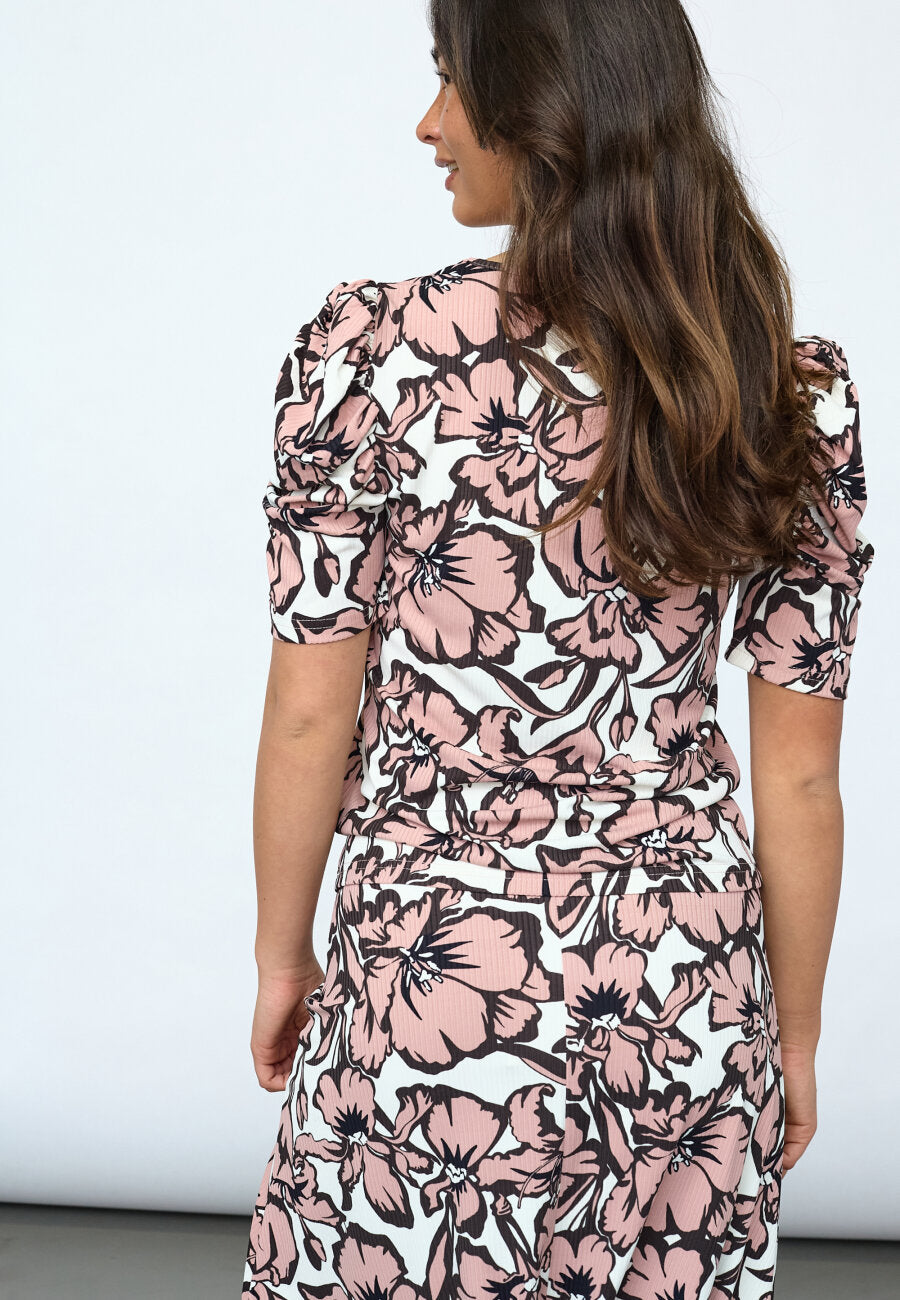 Vya V-neck Top - Mauve Flower