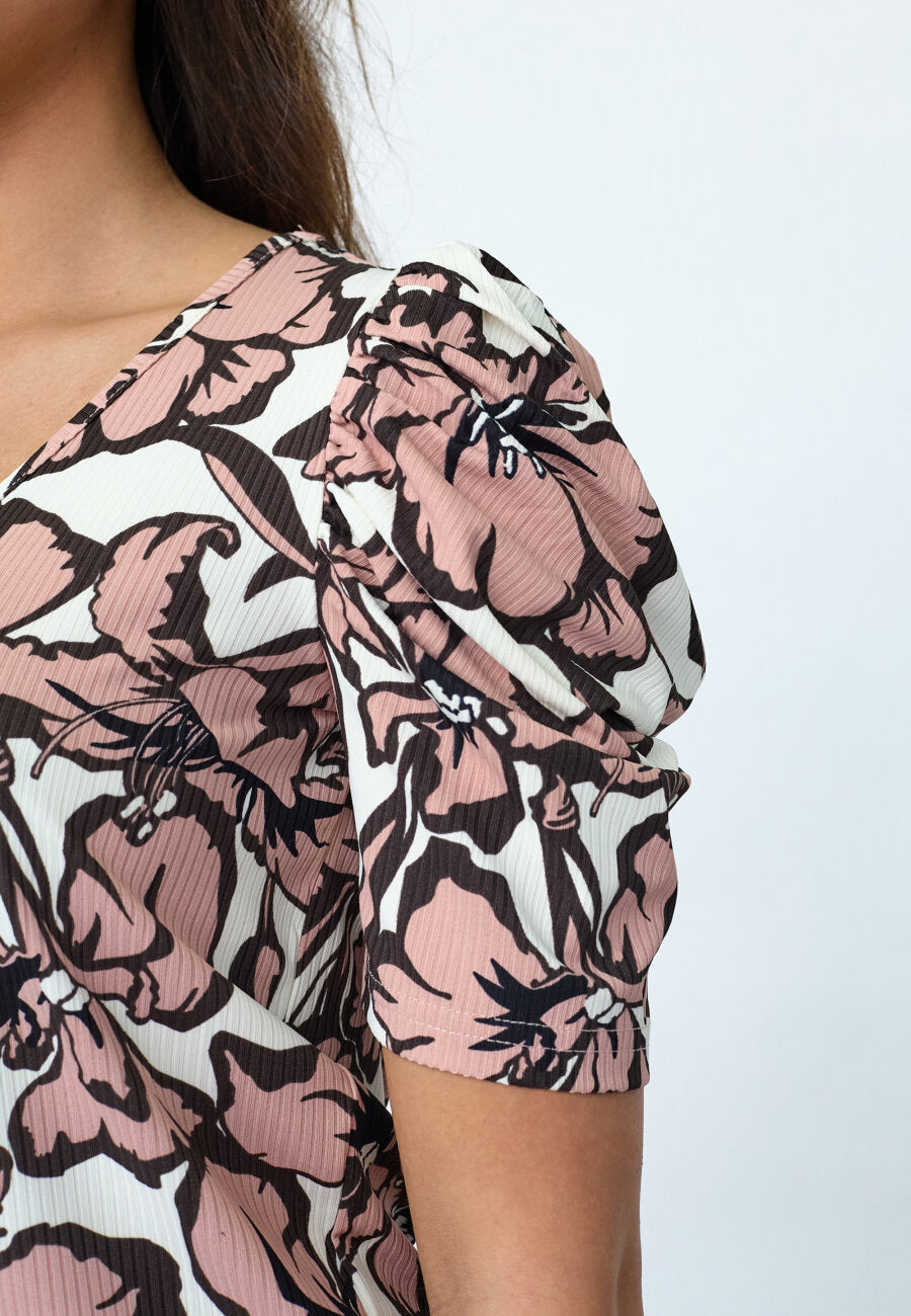 Vya V-neck Top - Mauve Flower