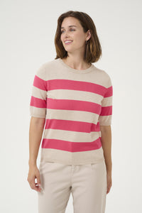 Lizza Knit - Striped Raspberry/Grey Feather