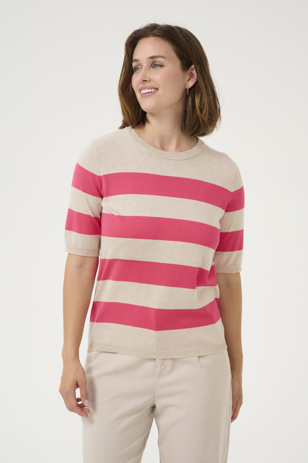 Lizza Knit - Striped Raspberry/Grey Feather