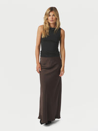 Vicky Sateen Skirt - Dark Brown