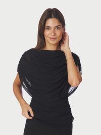 Cottuna Drapy Mesh Top - Black