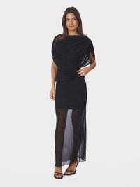 Cottuna Drapy Mesh Top - Black