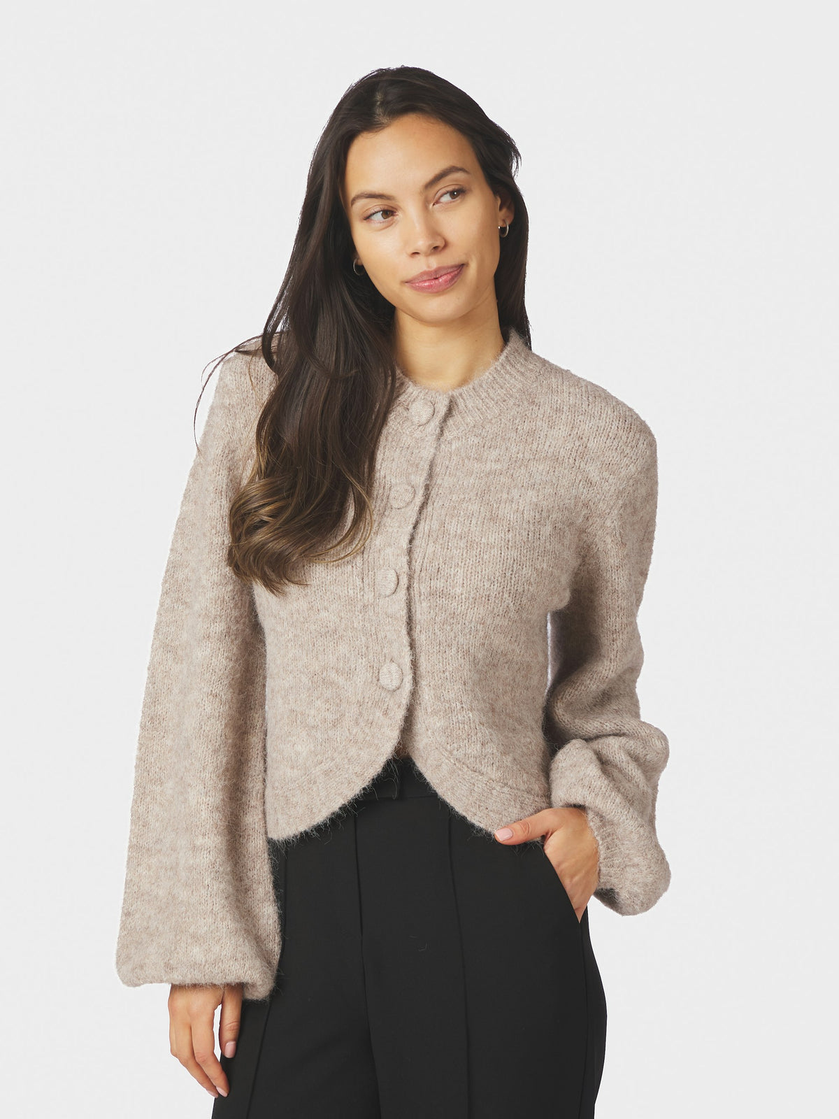 Gio Fluffy Cardigan - Beige Melange