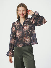 Amara Flower Blouse - Dark Navy