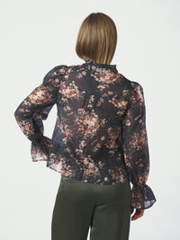 Amara Flower Blouse - Dark Navy