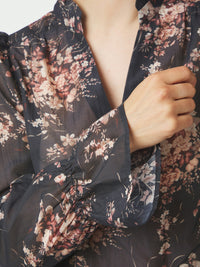 Amara Flower Blouse - Dark Navy