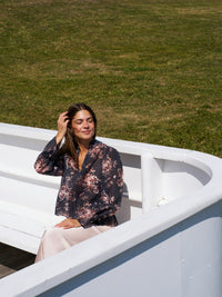 Amara Flower Blouse - Dark Navy