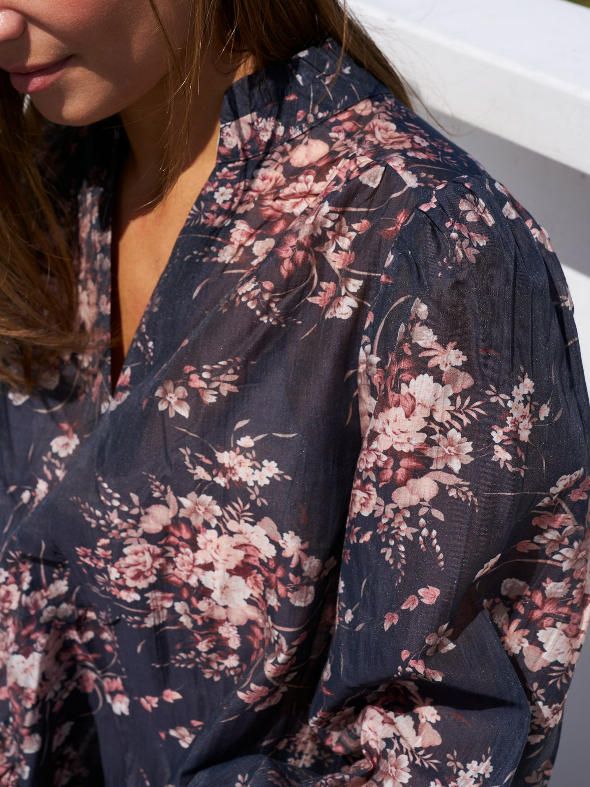 Amara Flower Blouse - Dark Navy