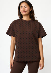 Veda T-shirt Top - Brown/Black Dot