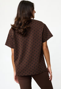 Veda T-shirt Top - Brown/Black Dot