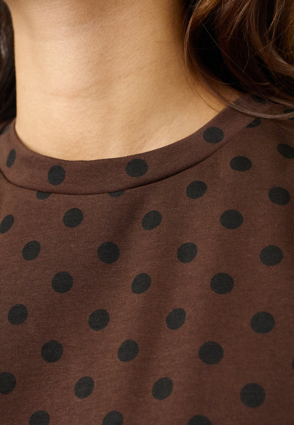 Veda T-shirt Top - Brown/Black Dot