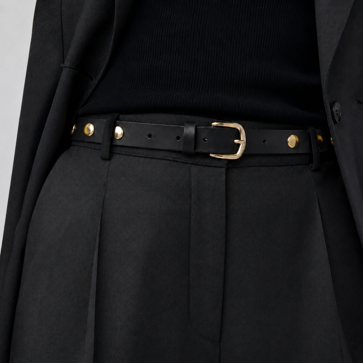 Leatherbelt With Studs - Black