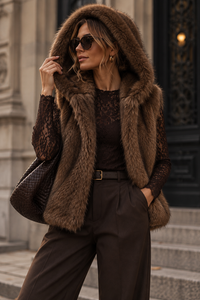 Sienna Faux Fur Vest- Brown