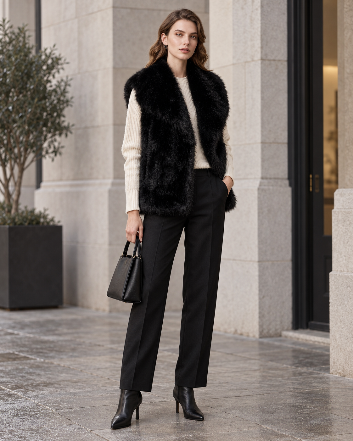 Cleo Fur Vest - Black