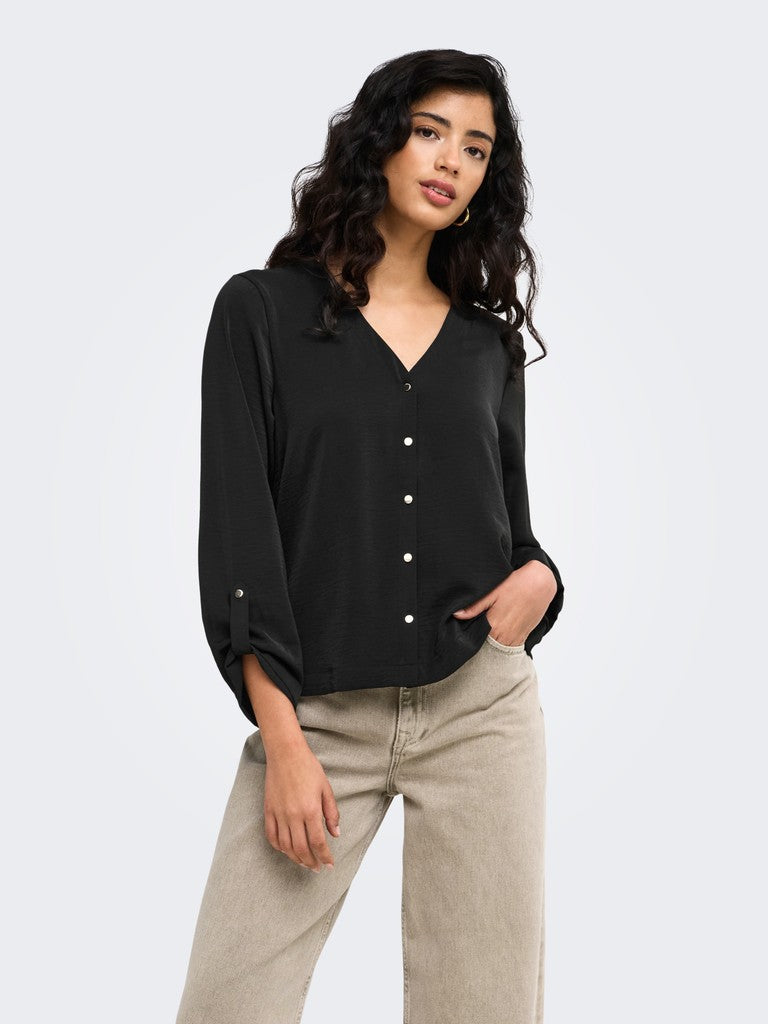 Aya Button Top - Black