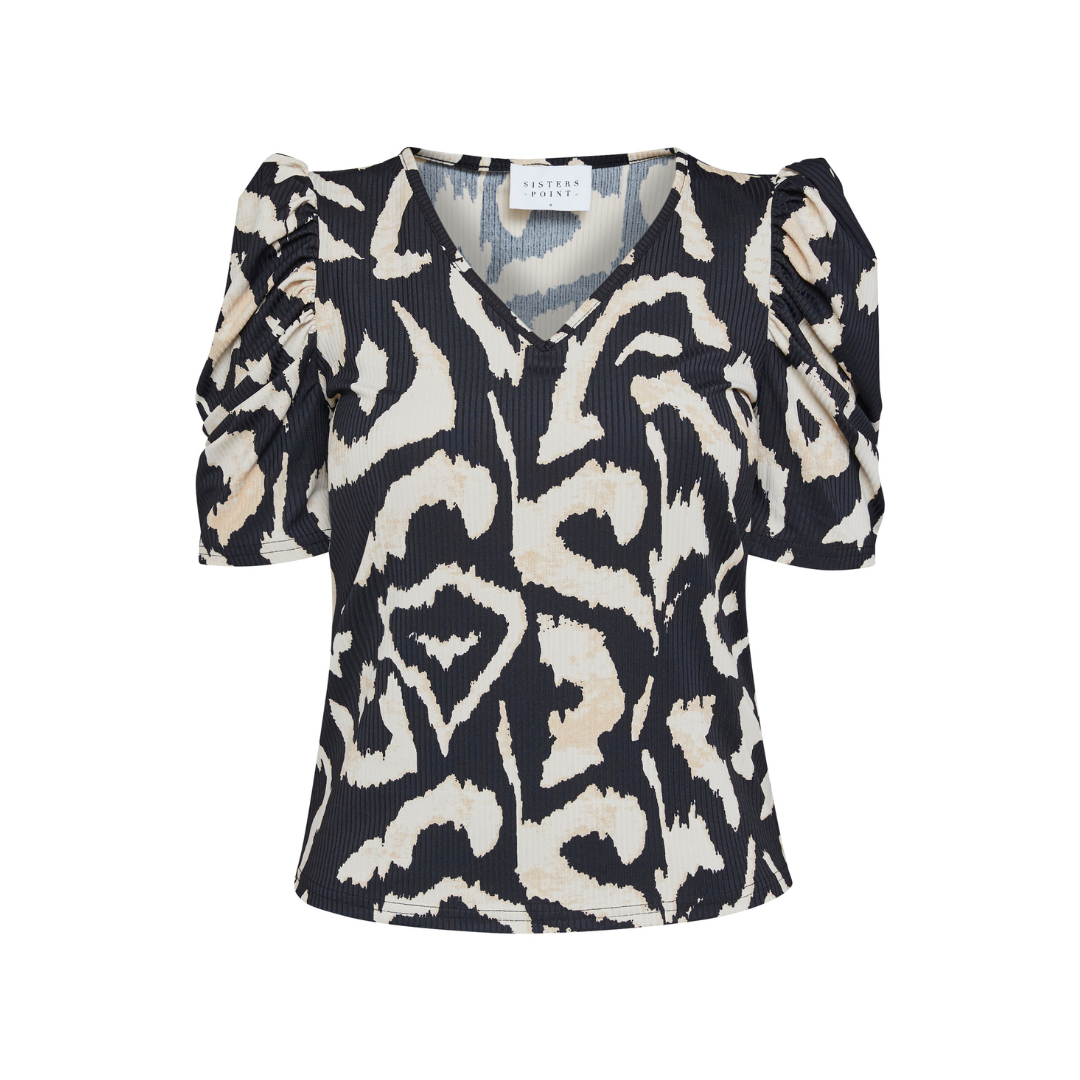 Vya Short Sleeve V-Neck Top - Graphic