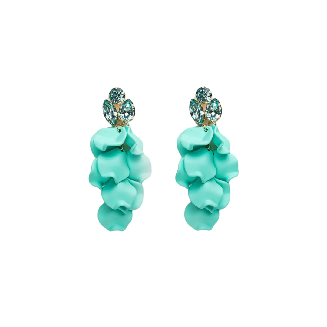 Leaf Earrings Mini CZ - Aqua