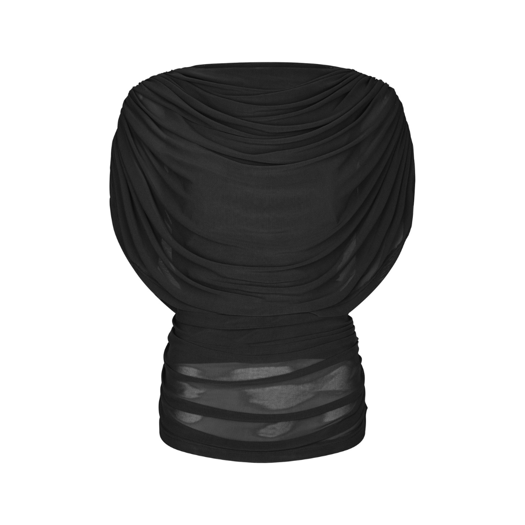 Cottuna Drapy Mesh Top - Black