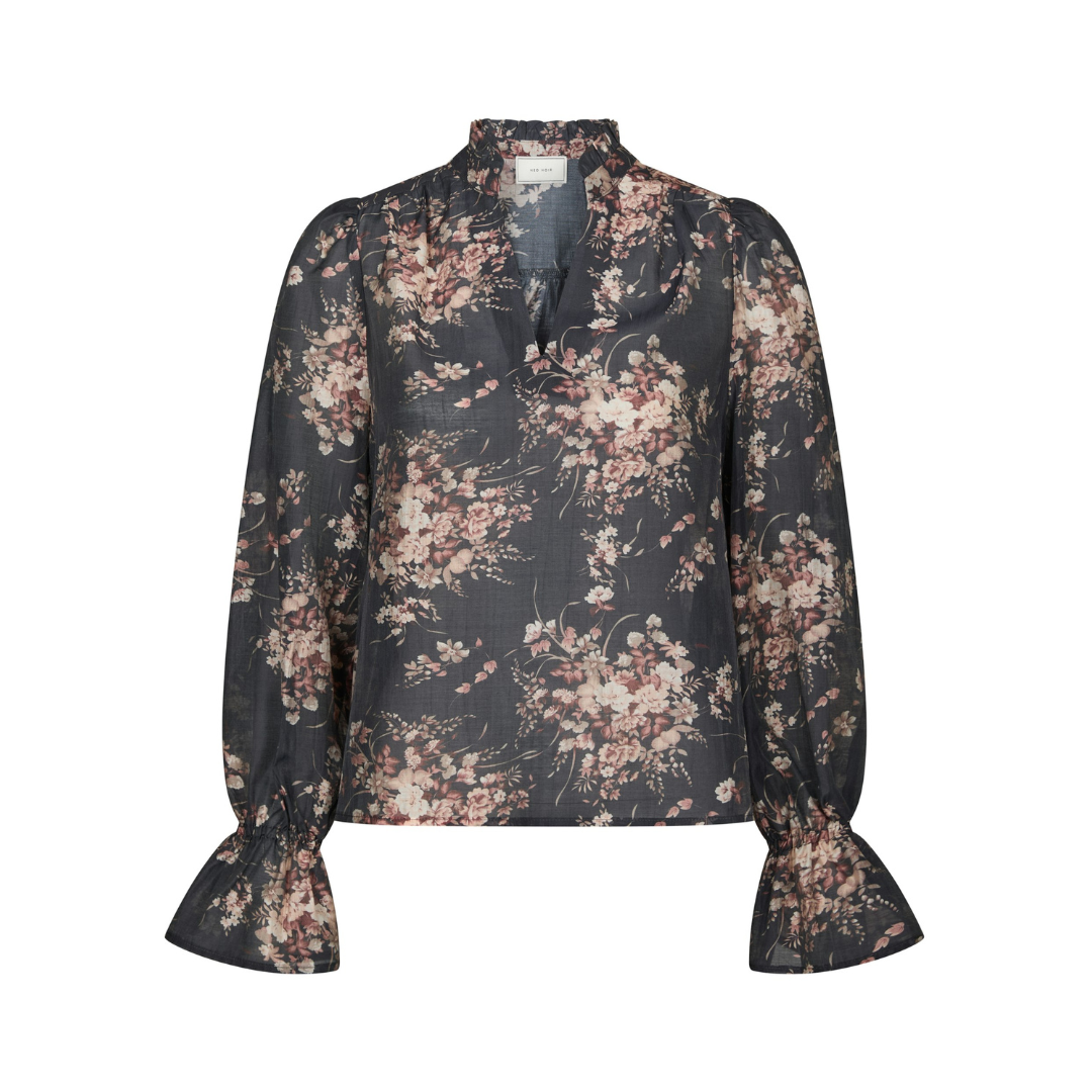 Amara Flower Blouse - Dark Navy