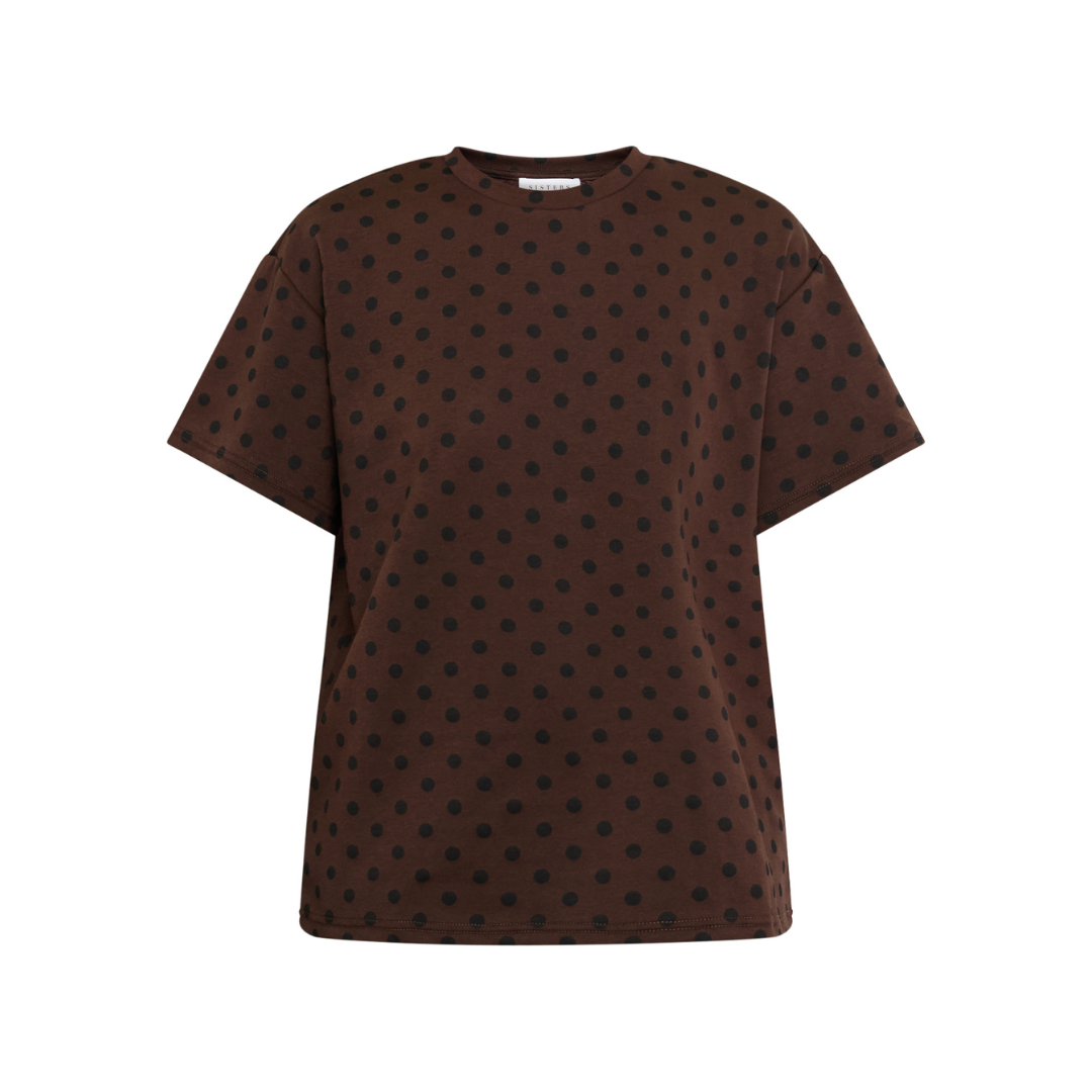 Veda T-shirt Top - Brown/Black Dot