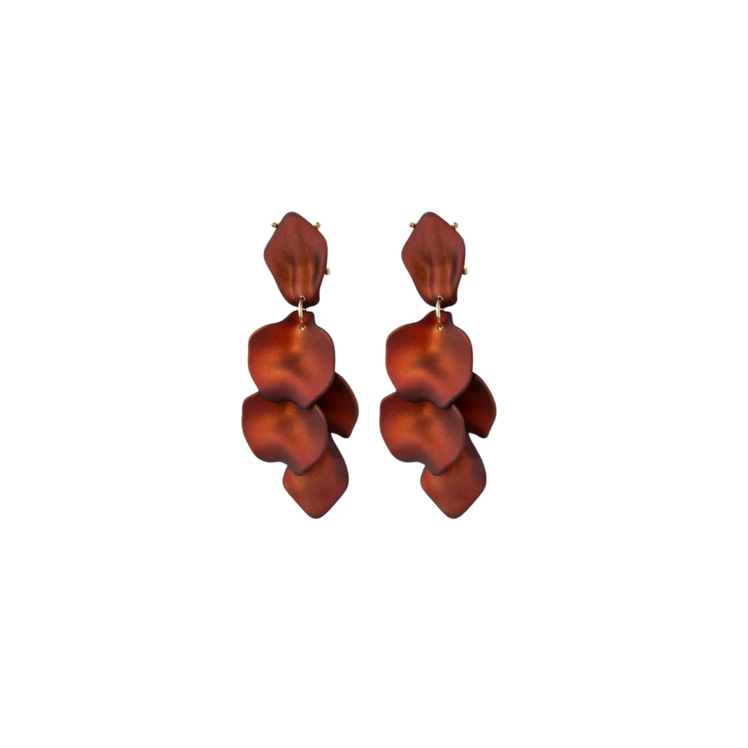 Leaf Earrings - Metallic Brown