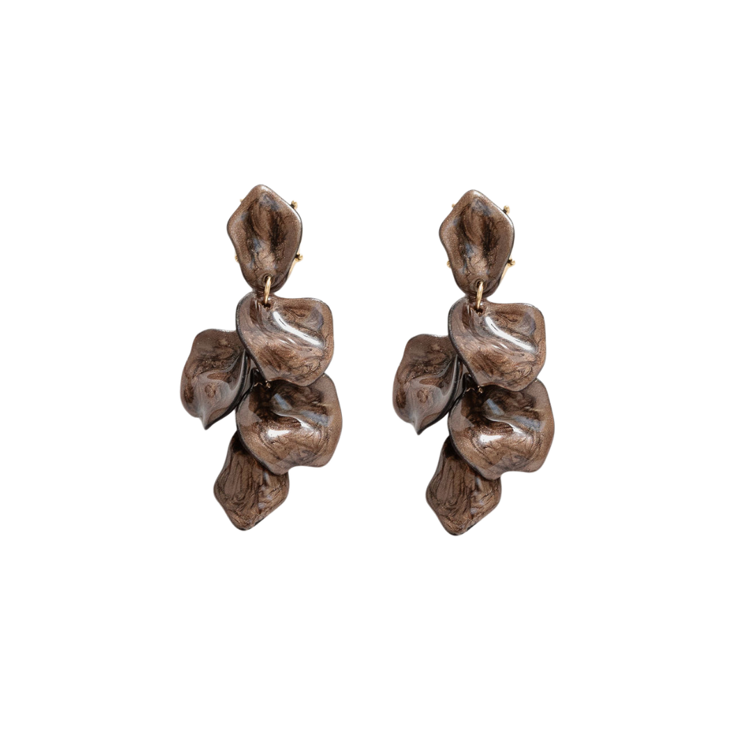 Leaf Earrings - Marble Dark Brown