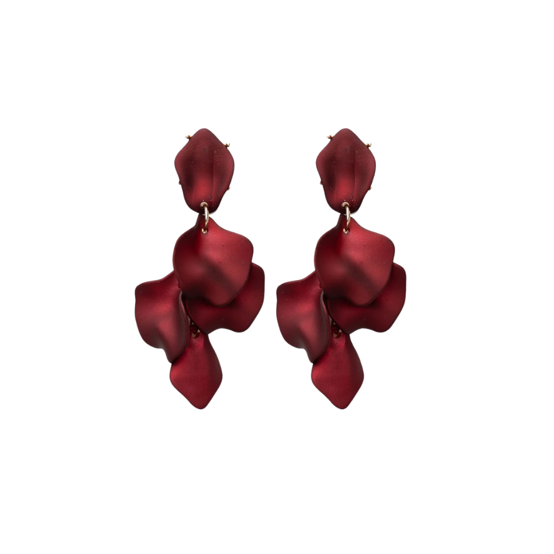 Leaf Earrings - Wine Red