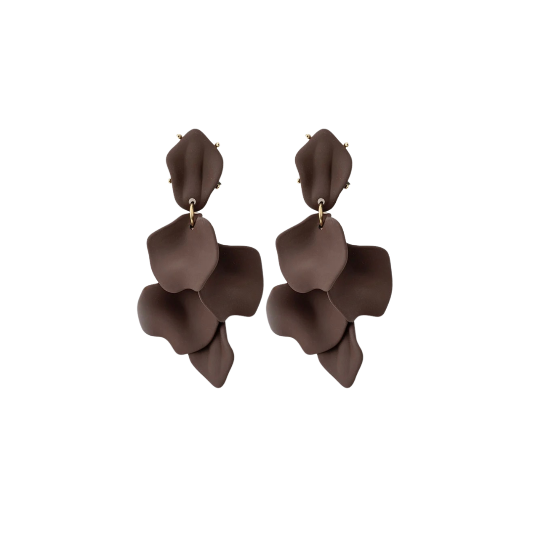 Leaf Earrings - Matt Dark Brown
