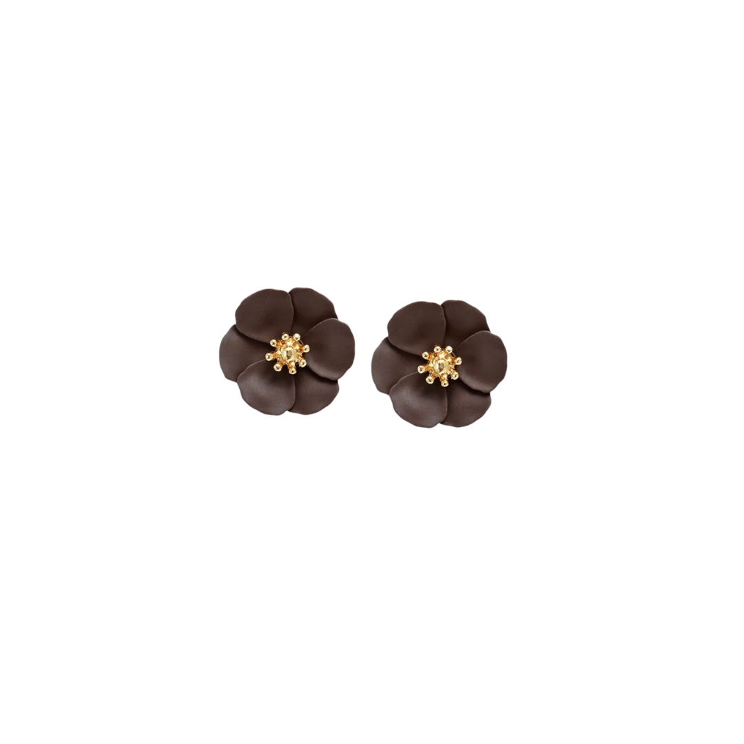 Flower Small Earrings - Dark Brown