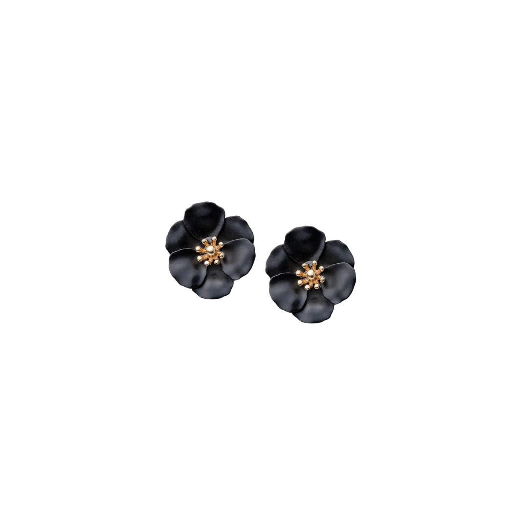 Flower Small Earrings - Pearl Black