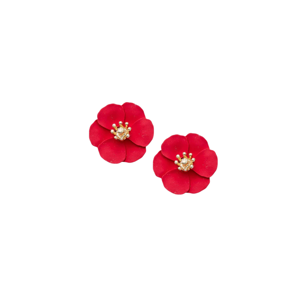 Flower Small Earrings - Red