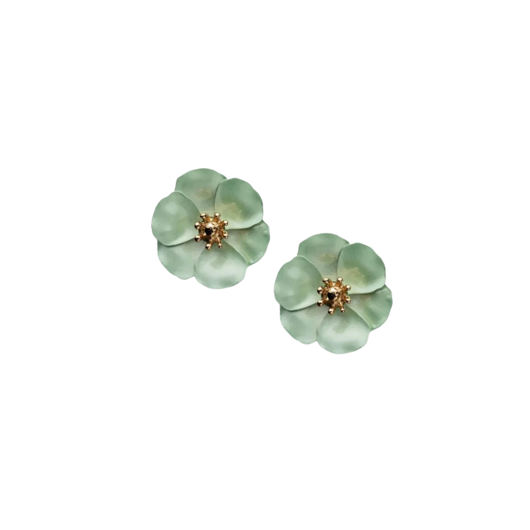 Flower Small Earrings - Soft Green