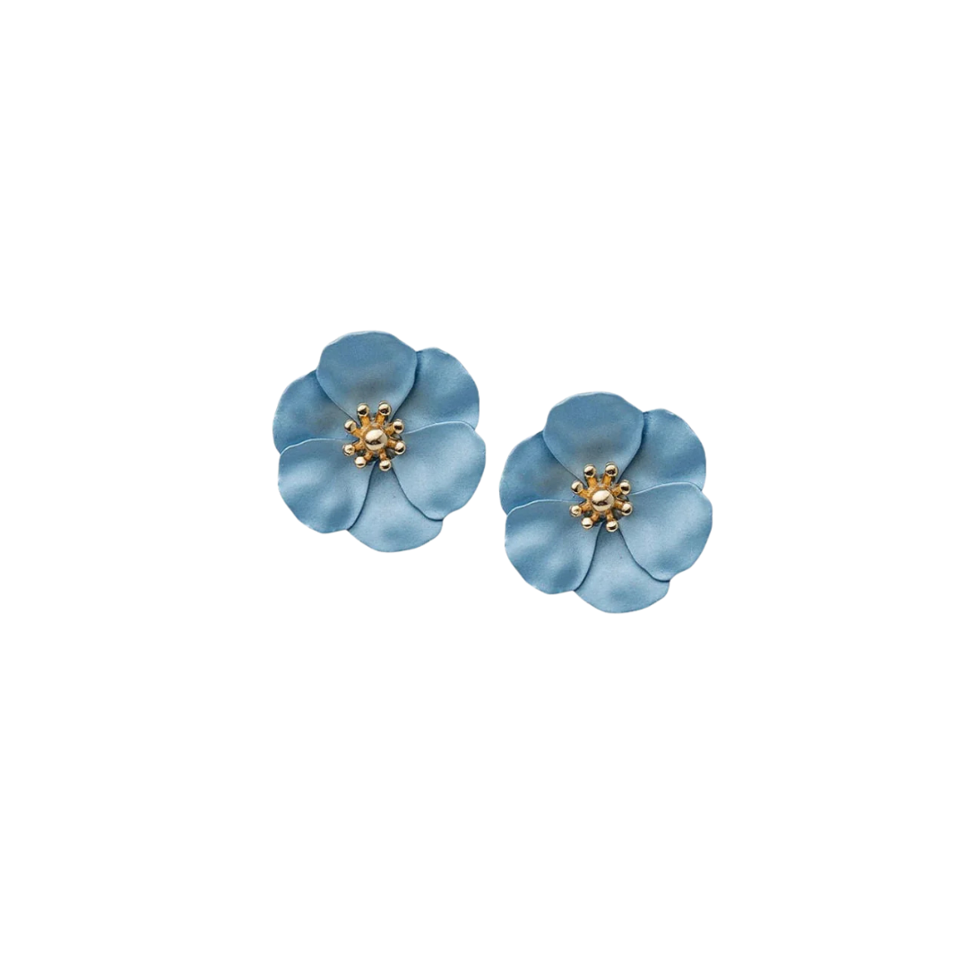 Flower Small Earrings - Light Blue