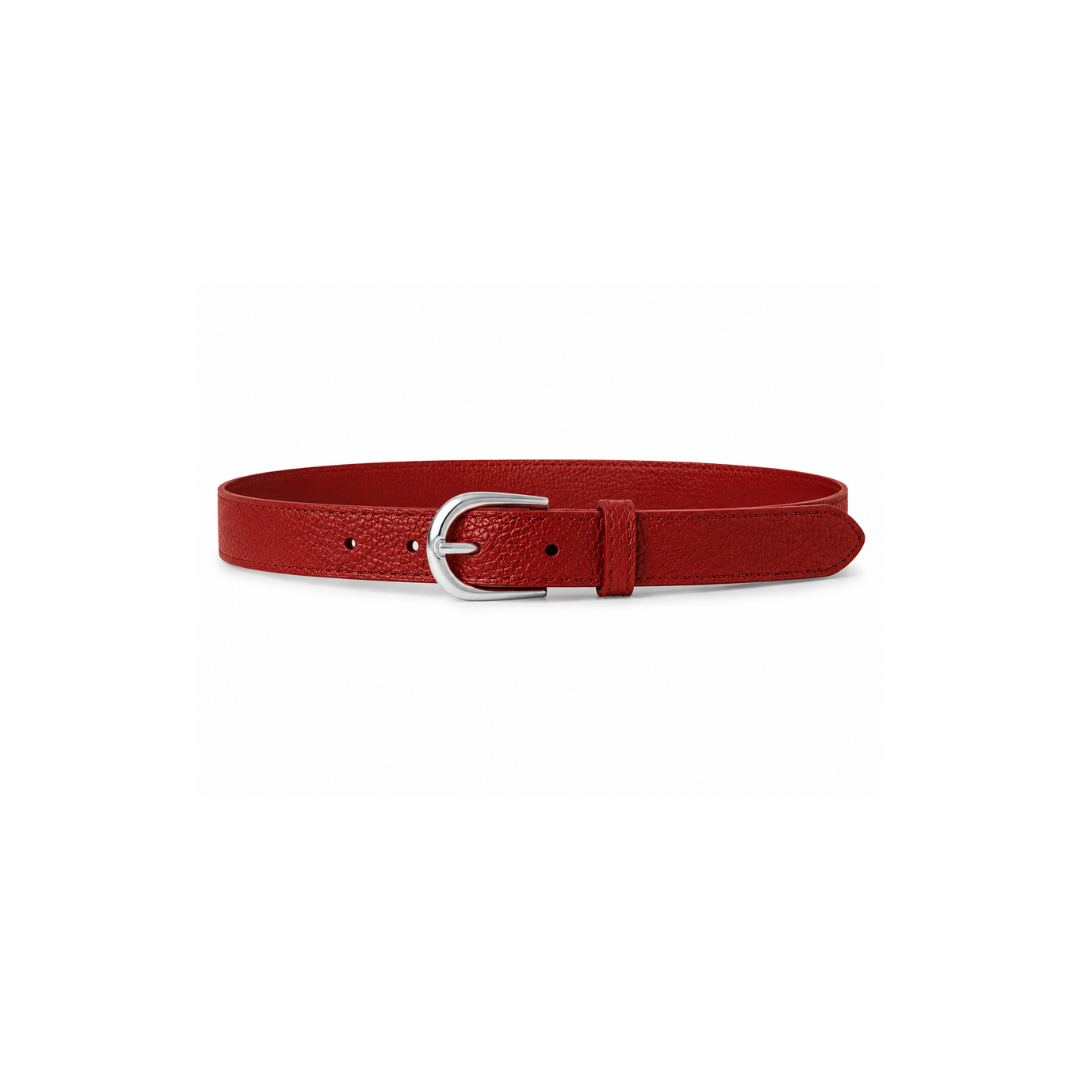 Grained Leathet Belt - Red