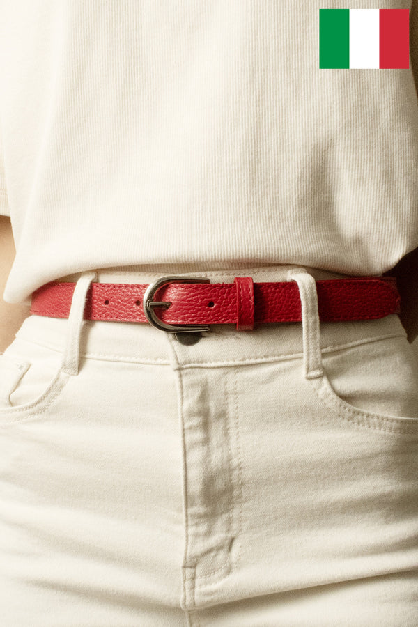 Grained Leathet Belt - Red