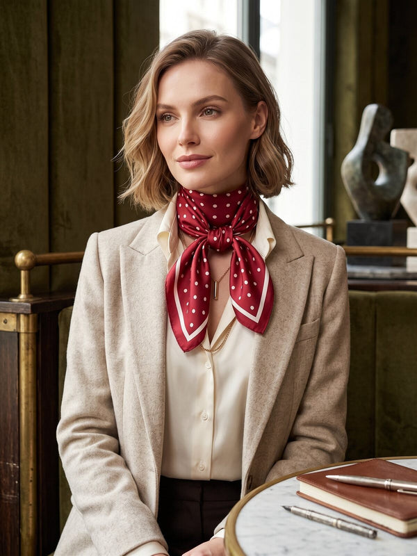 Silk Dot Scarf - Deep Red