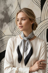 Silk Scarf Square - Cream/Black