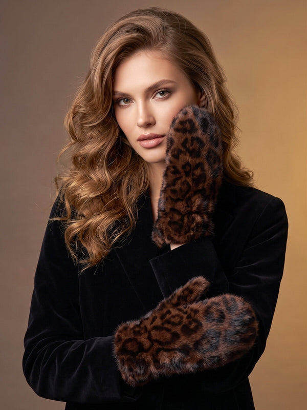 Leona Faux Fur Mittens – Brown Leo